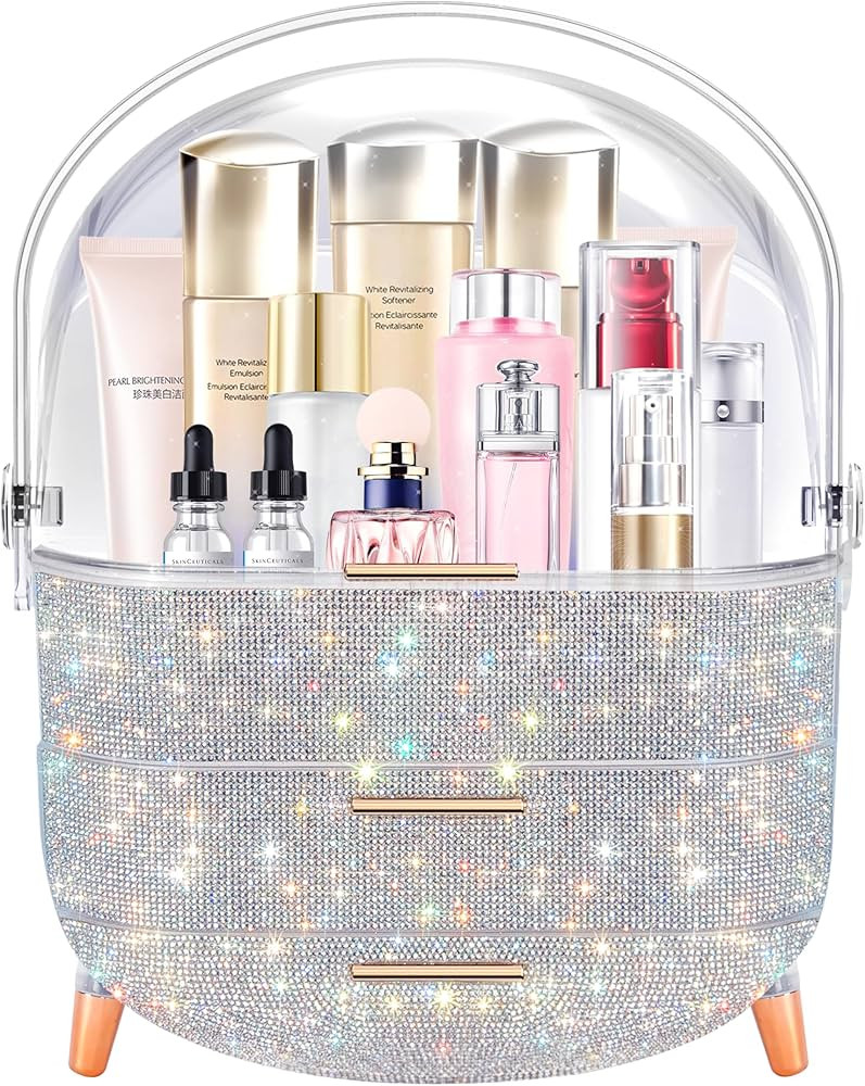 MASSY Egg Shape(Oval) Makeup Storage Box, Countertop Portable Vanity Cosmetics Organizer Preppy S... | Amazon (US)