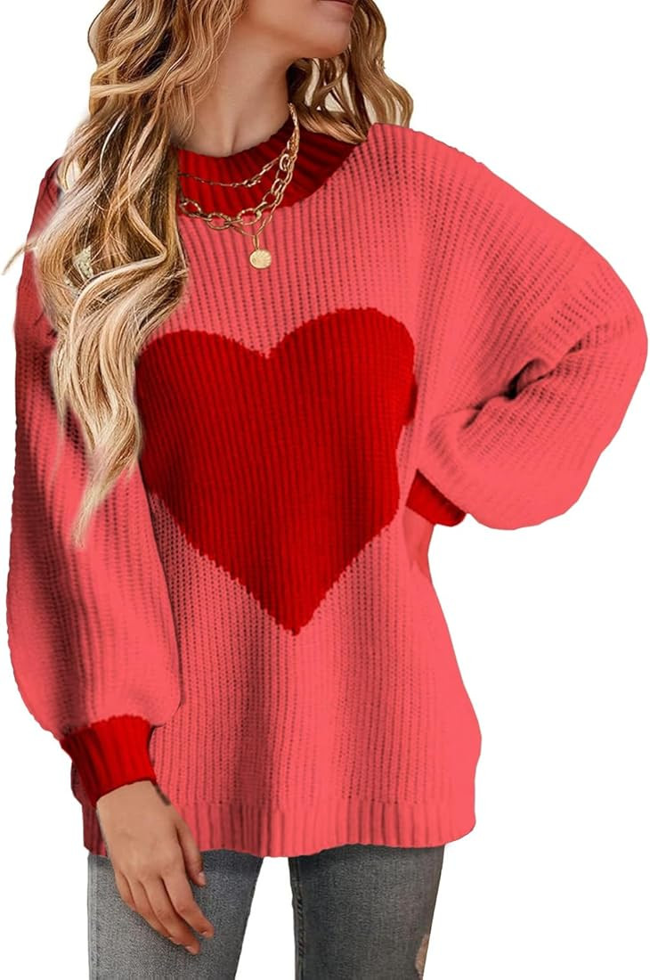 Valentine Heart Sweater for Women Gifts for Her Long Sleeve Crewneck Sweaters Women Casual Tops | Amazon (US)