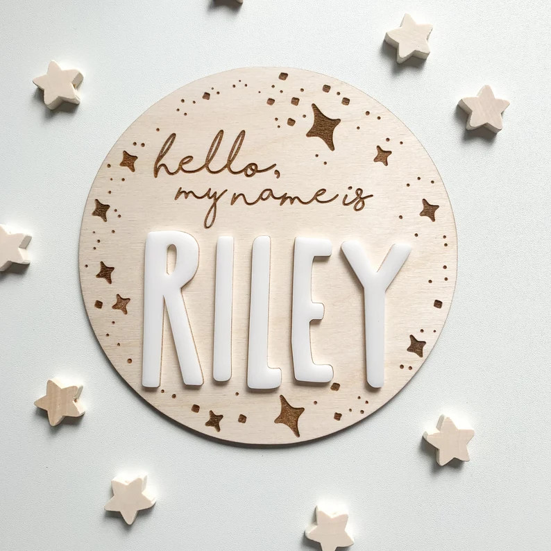Starburst Birth Name Announcement Sign, Engraved Baby Name Plaque, Hello My Name Is Newborn,  Acr... | Etsy (US)