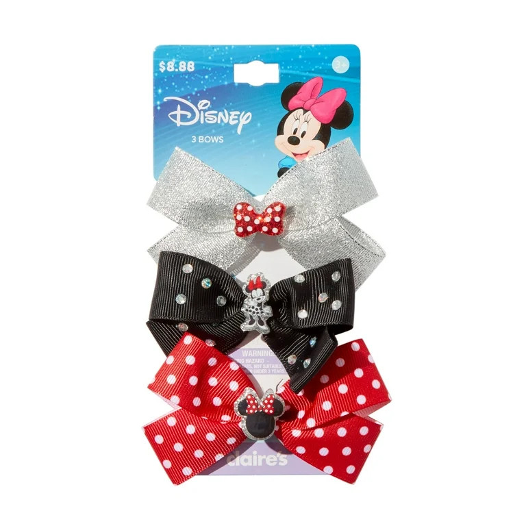 Claire's Disney Minnie Mouse Classic Sparkle and Glitter with Polka Dot Hair Bows, 3-Pack | Walmart (US)