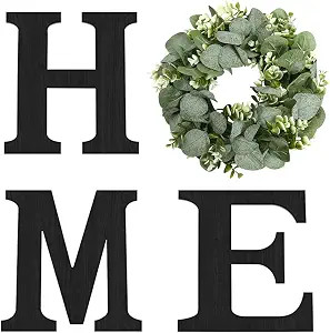 Wood Home Sign with Artificial Eucalyptus Wreath for O, Hanging Farmhouse Wall House Decor Wood L... | Amazon (US)