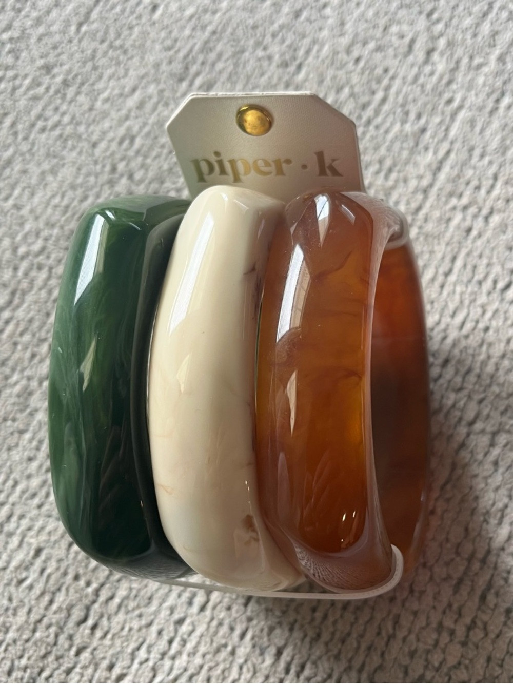 NWT Piper K Set of 3 Boho Marble Chunky Bangle Bracelets Amber Green and Cream | Poshmark