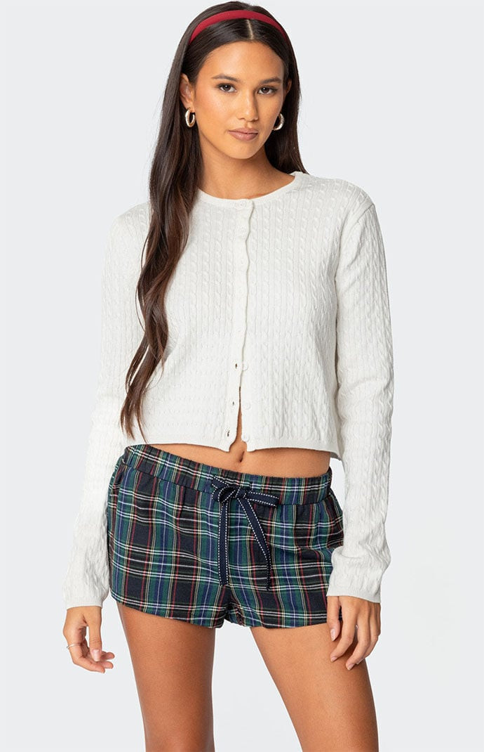 Edikted Women's Crisada Cable Knit Cardigan in White - Size Medium | PacSun