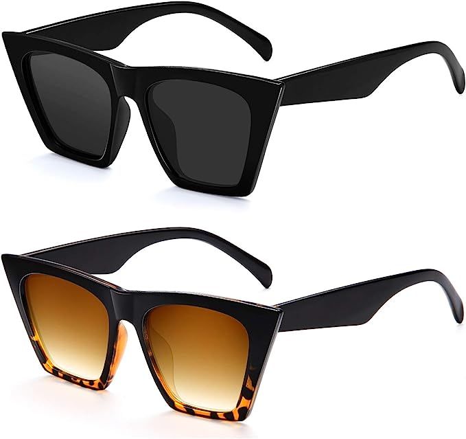 Cat Eye Sunglasses For Women - Vintage Square Mirrored Sunglasses for Women Fashion Classic UV400... | Amazon (US)