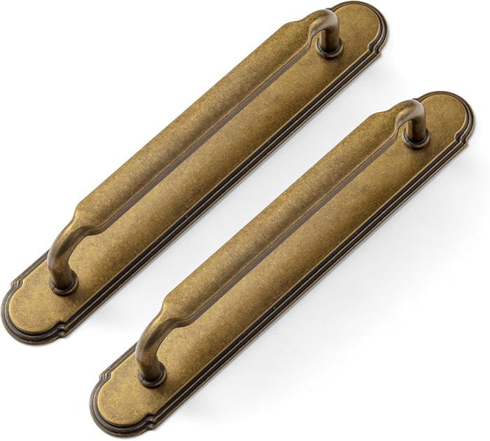 Goo-Ki 2 Pack Antique Brass Cabinet Pulls with Backplate Spacer, 5" Hole Center Vintage Brass Dra... | Amazon (US)