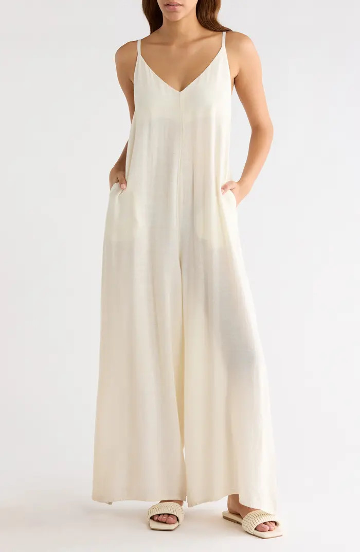 Wide Leg Cotton & Linen Blend Cover-Up Jumpsuit | Nordstrom