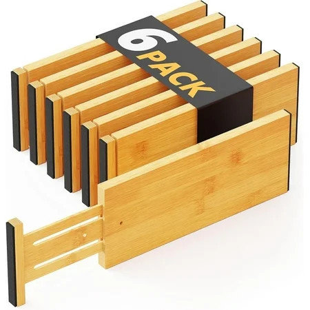 SpaceAid Bamboo Dresser Drawer Dividers 6 Pack, 4.65“ High Adjustable 12.5“-17” Drawer Organizers for Clothing | Walmart (US)