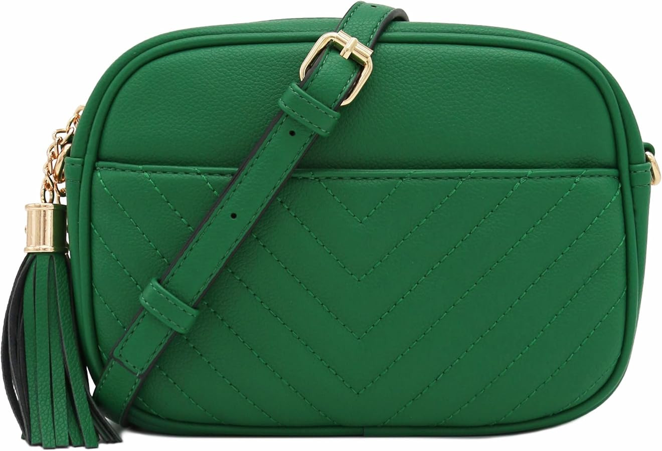 FashionPuzzle Chevron Quilted Crossbody Camera Bag with Chain Strap and Tassel | Amazon (US)