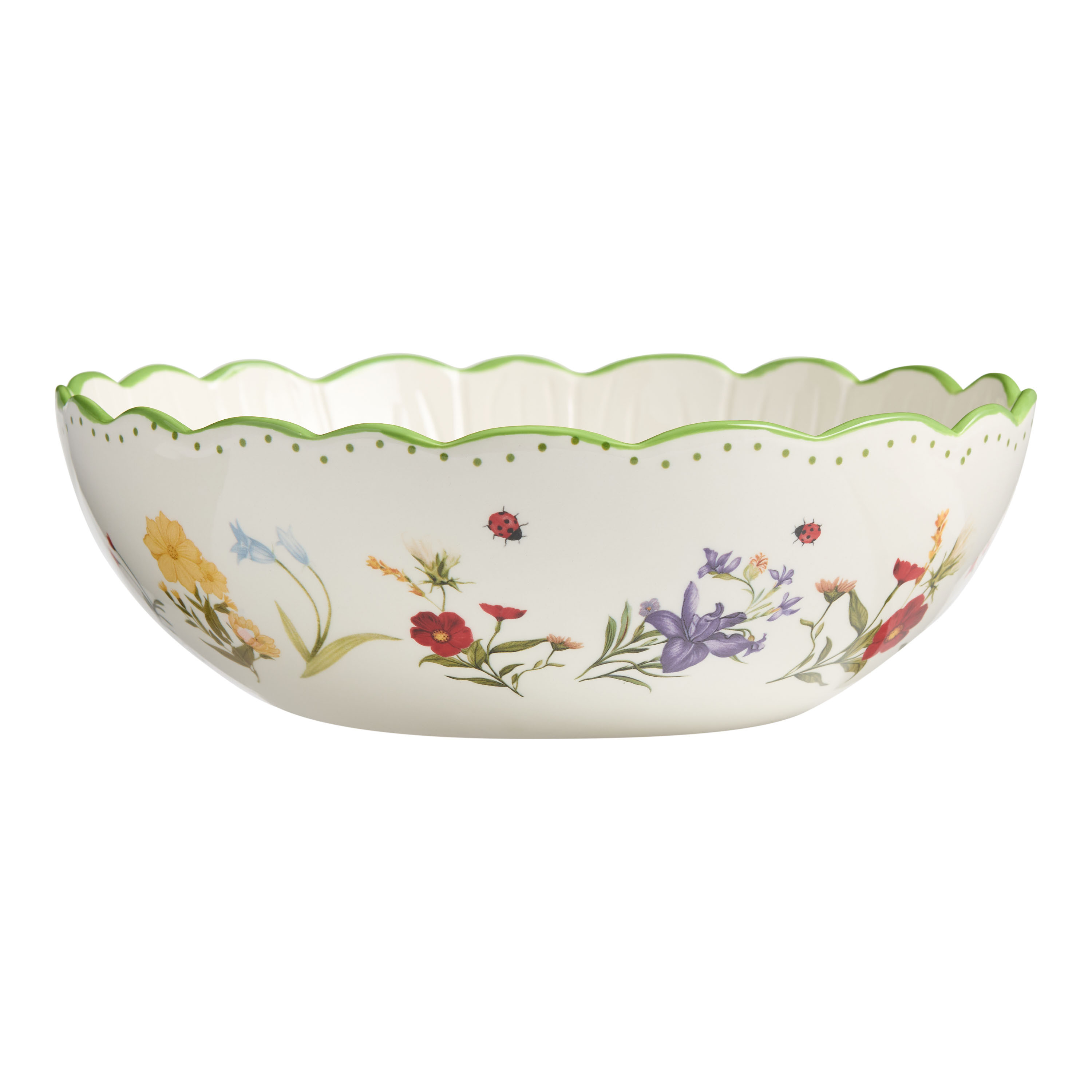 White Vintage Floral Scalloped Serving Bowl | World Market