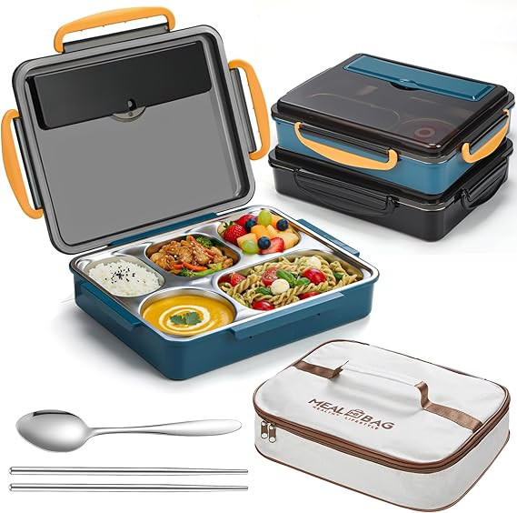 2 Sets Stainless Steel Lunch Bento Box for Adult 2.0 L Leakproof 5 Compartment Metal Bento Box wi... | Amazon (US)