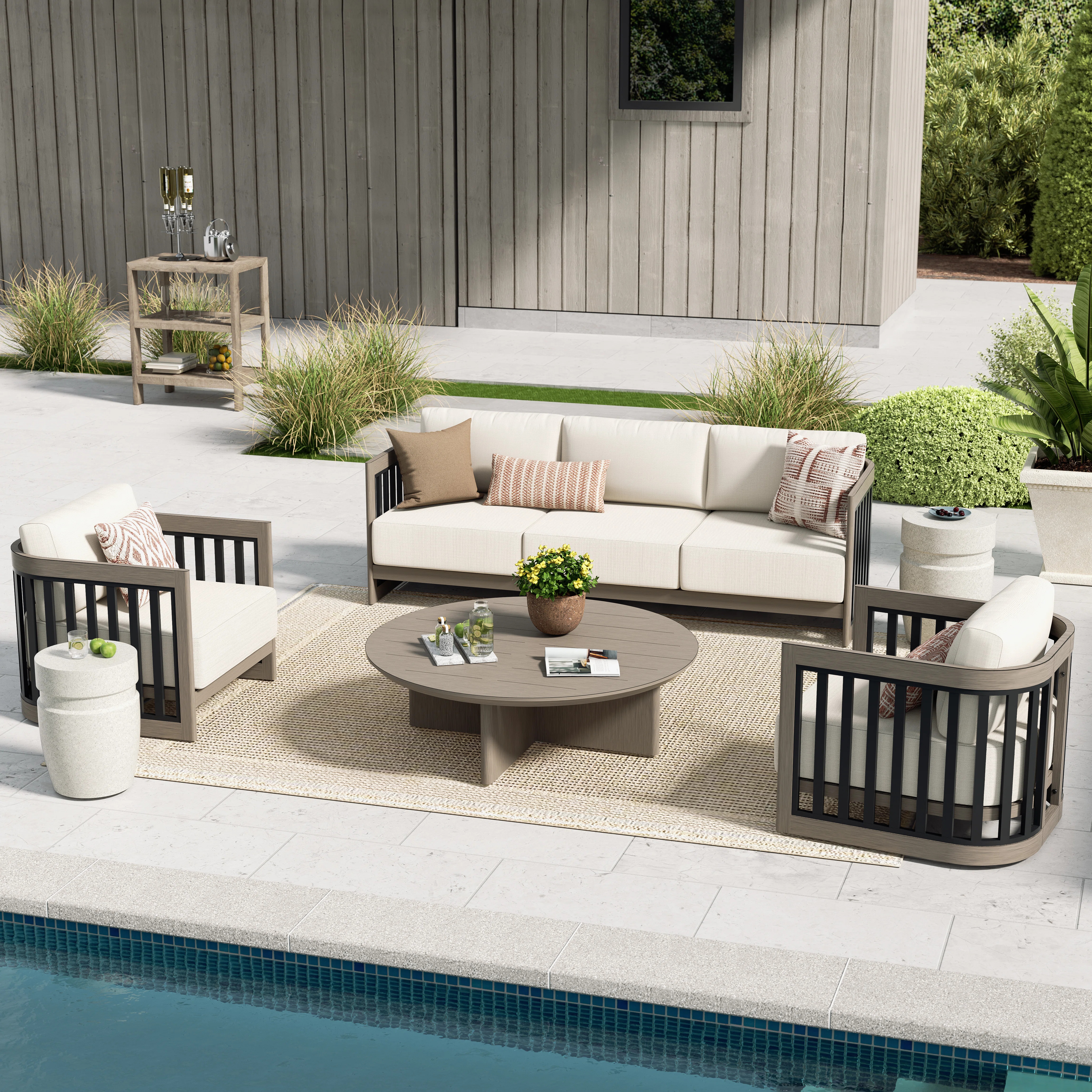 Patio 5 Person Aluminum Conversation Set With Cushions | Wayfair North America