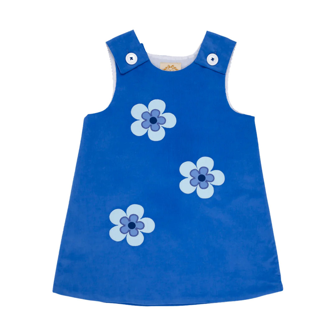 juliet jumper in barbados blue corduroy with flower appliqué *pink price* | Ellifox