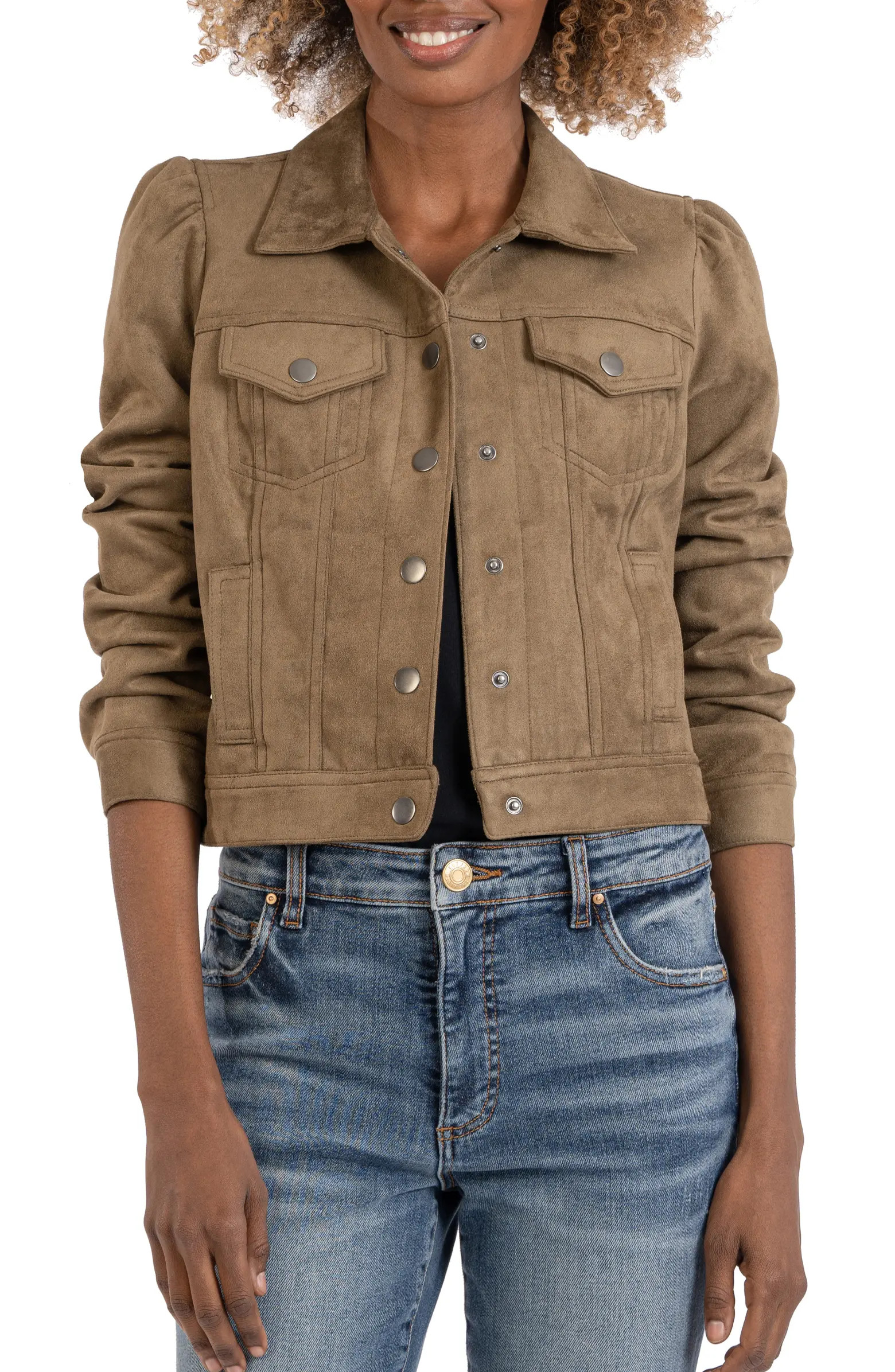 Chantria Puff Shoulder Faux Suede Jacket | Nordstrom