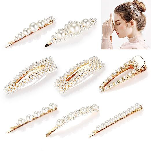 Pearl Hair Clips for Women Girls, Funtopia 8pcs Fashion Sweet Artificial Pearl Alligator Clips Ba... | Amazon (US)