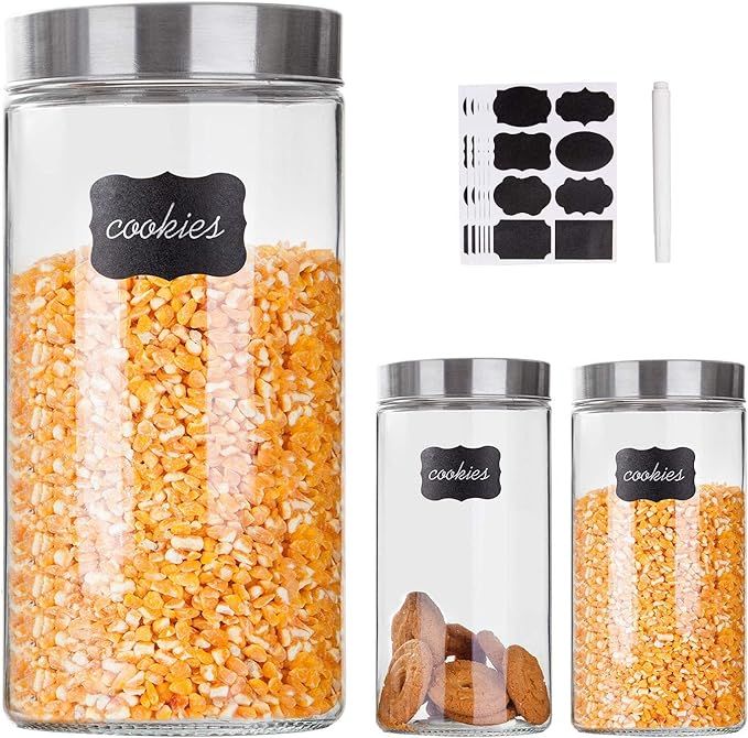 Glass Storage Canister Jars with Stainless Steel Lids For The Kitchen,Set of 3,57 oz | Amazon (US)