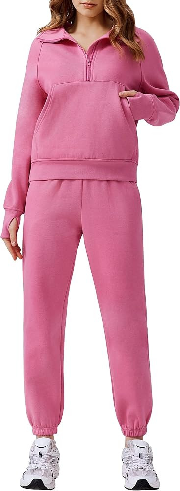 PINSPARK Two Piece Sets for Women Fleece Half Zip Pullover Sweatsuits with Jogger Sweatpants Trav... | Amazon (US)