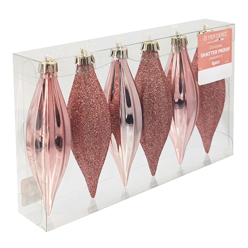 6-Count Pink Glittered Shatterproof Drop Ornaments | At Home