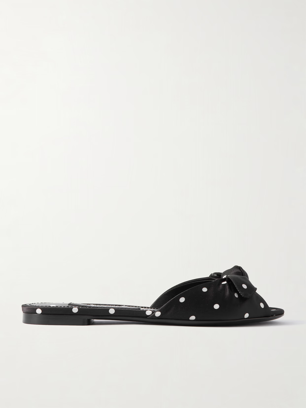 Dolce & Gabbana - Bianca Bow-embellished Polka-dot Satin-twill Slides - Black | NET-A-PORTER (US)