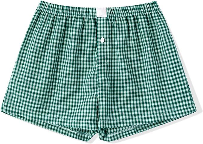 Lounge Plaid Shorts for Women Y2K Elastic High Waist Wide Leg Gingham Boxer Pajama Bottoms Summer... | Amazon (US)