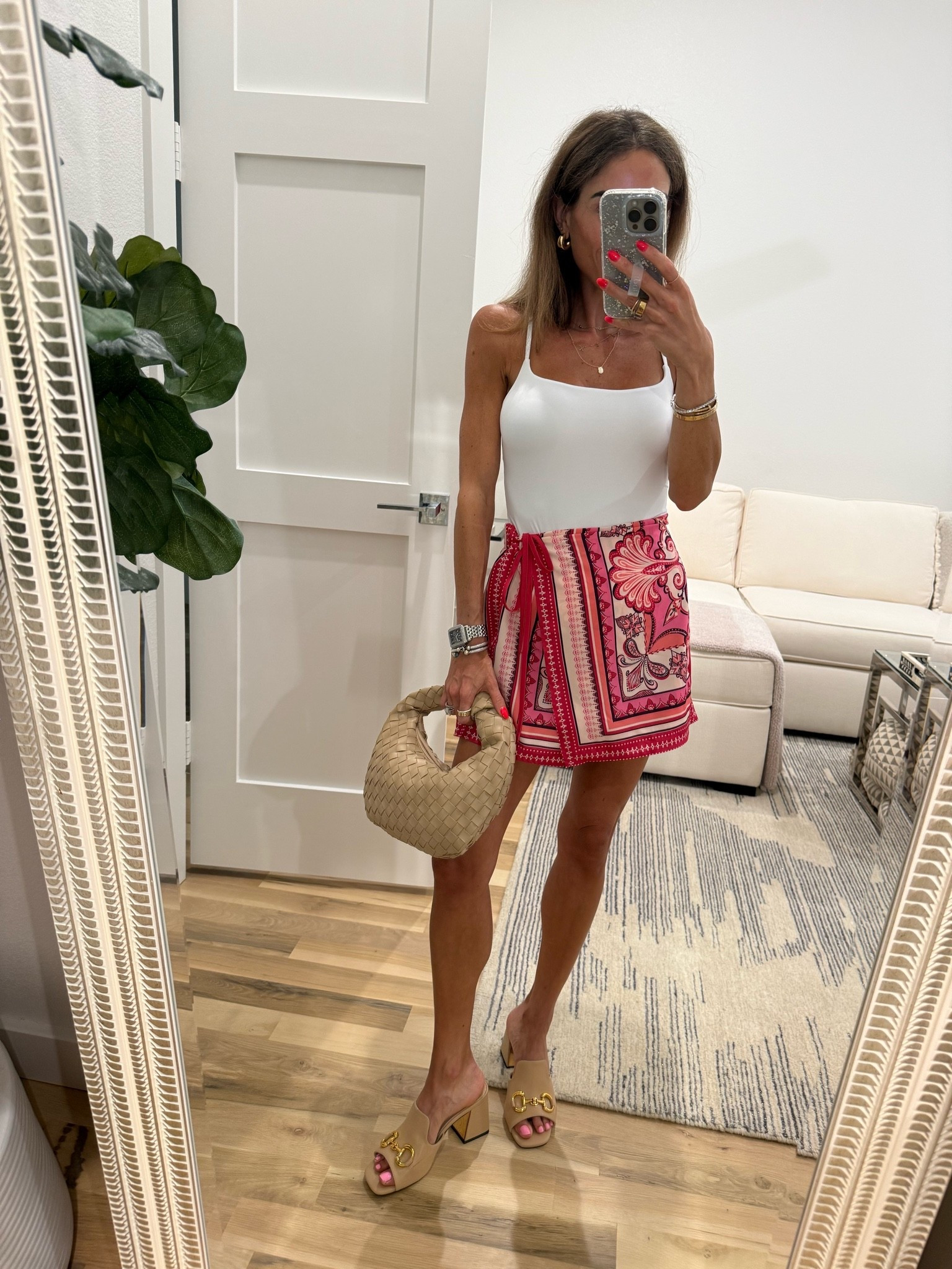 Printed skort with Gucci look for less block heels

#LTKPetite