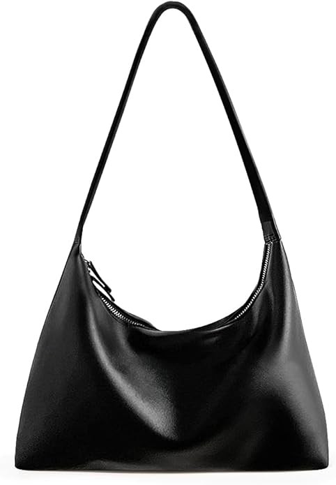 Leather Hobo Bags for Women Small Soft Shoulder Purse Slouchy Handbag with Double Zipper Design 2... | Amazon (US)