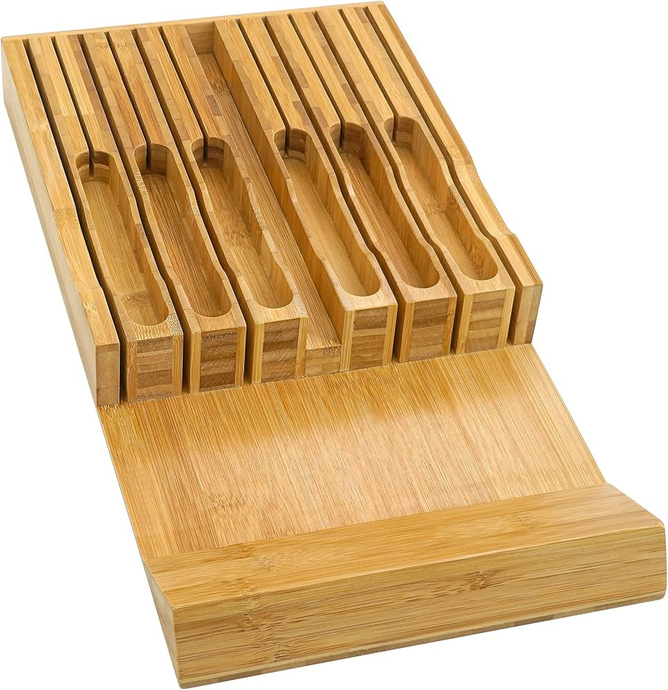 VaeFae Bamboo Knife Drawer Organizer, Knife Drawer Organizer Insert, Kitchen Drawer Knife Block f... | Amazon (US)