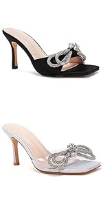 Women's Double Bow Pointed Toe Ankle Strap Crystal Pumps Wedding Bridal Party Stilettos Backless ... | Amazon (US)
