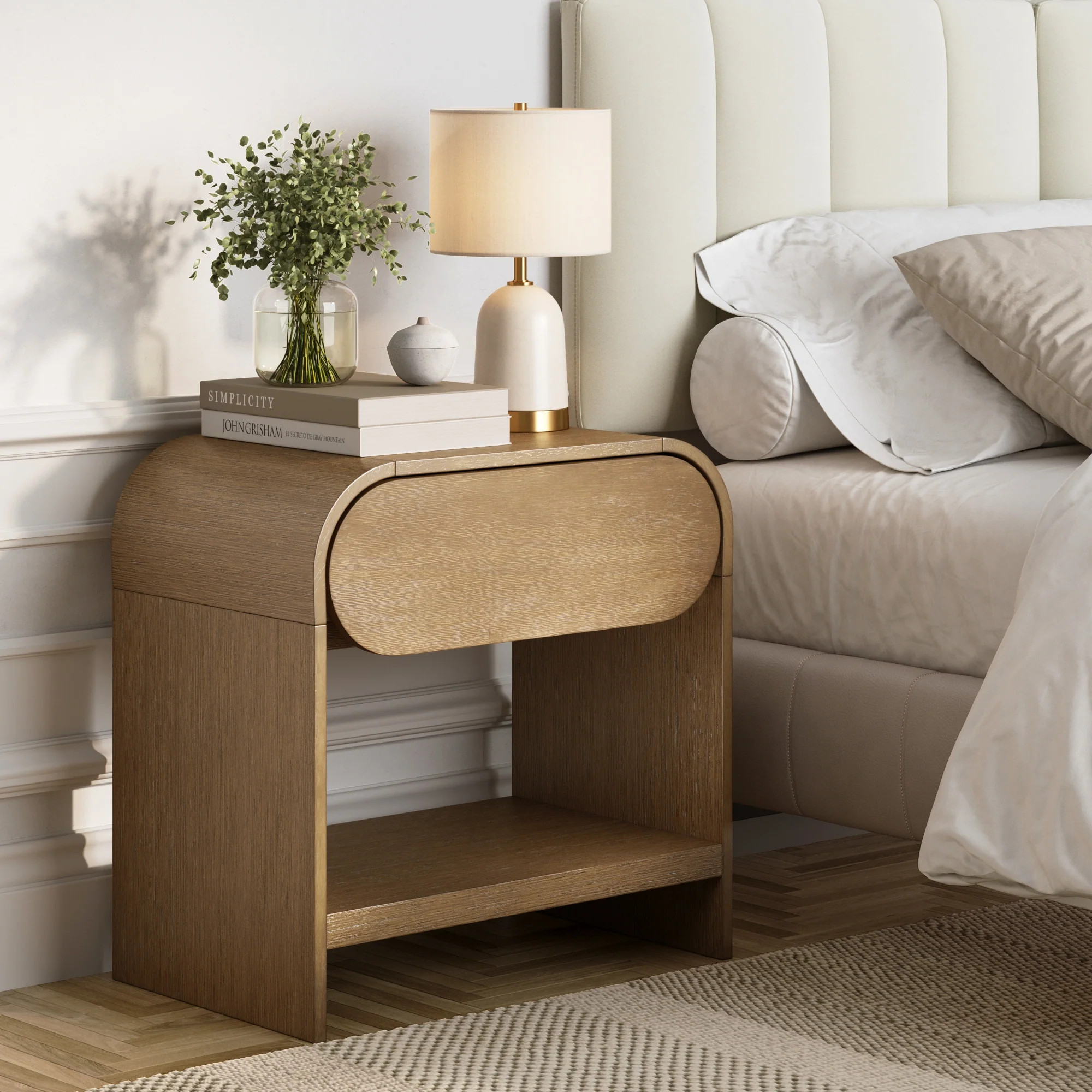 Mid-Century Wood Arched Nightstand Light Brown | Nathan James