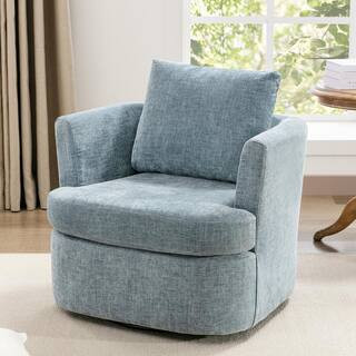 32 in. W Blue Chenille Swivel Accent Barrel Chair Upholstered Armchair Comfy Sofa Chair 360°Club Chair | The Home Depot