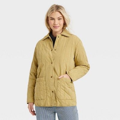 Women&#39;s Woven Quilted Jacket - Universal Thread&#8482; Olive Green S | Target
