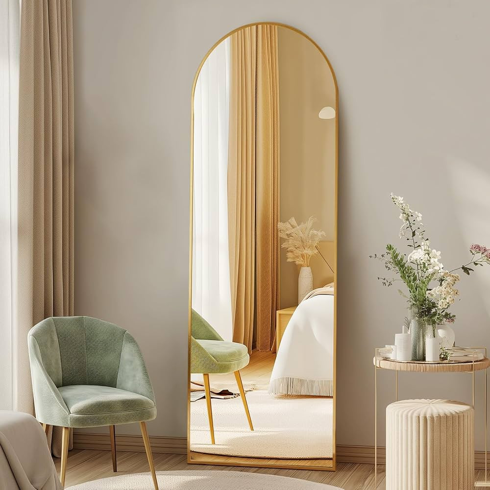 DUMOS Arched Full Length Mirror with Stand 64"x21" Floor Body Standing Aluminum Frame for Bedroom... | Amazon (US)