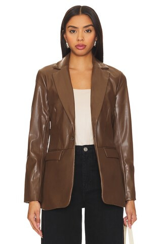 REMI x REVOLVE Chloe Faux Leather Blazer in Chocolate Brown from Revolve.com | Revolve Clothing (Global)