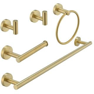 BWE 5-Piece Bath Hardware with Towel Bar Towel Hook Toilet Paper Holder and Towel Ring Set in Bru... | The Home Depot