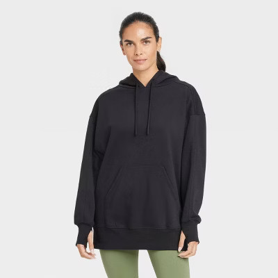 Women's Fleece Oversized Hooded Pullover Sweatshirt - JoyLab™ Black XXL | Target