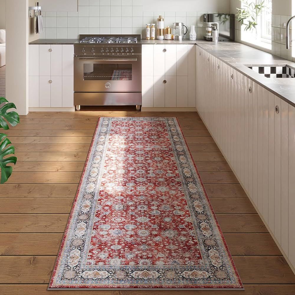 Runner Rug 2'6''x8' Hallway Washable Boho Soft Area Rug Non-Slip Faux Wool Vintage for Kitchen, E... | Amazon (US)