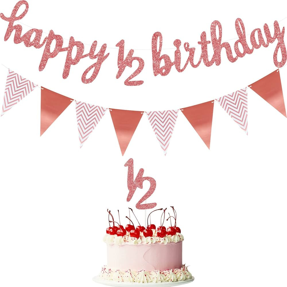 6 Months Banner Happy Birthday Banner Happy 1/2 Birthday Banner Glitter 1/2 Half Year Cake Topper... | Amazon (US)
