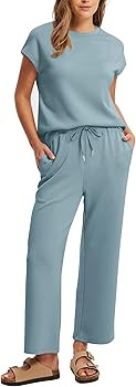 Sampeel Two Piece Sets for Women Summer Vacation Outfits Cap Sleeve Tops Lounge Matching Sets Clo... | Amazon (US)