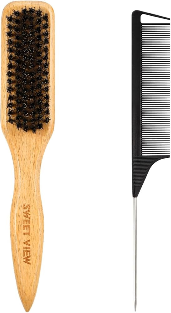 Boar Bristle Slick Back Hair Brush for Smooth Flyaways, Frizz, Sleek Ponytail, Buns and Edge Baby... | Amazon (US)