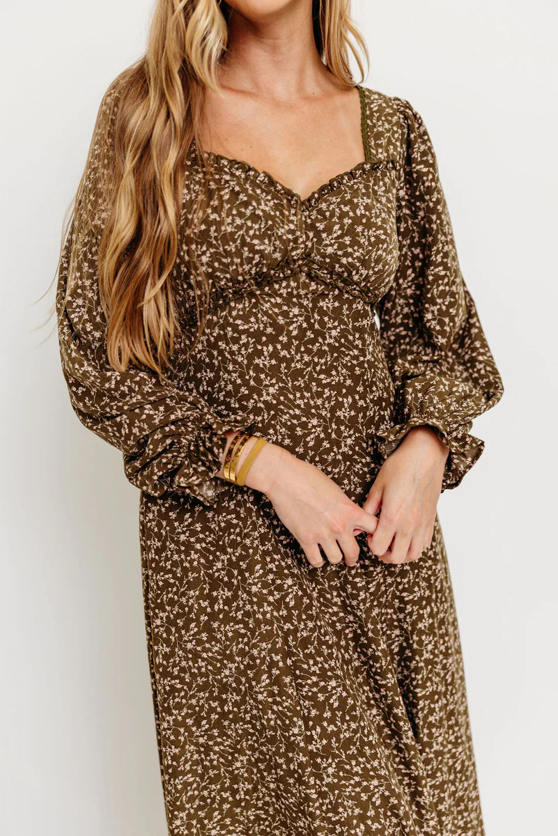 Erin Floral Maxi Dress in Olive | Worth Collective