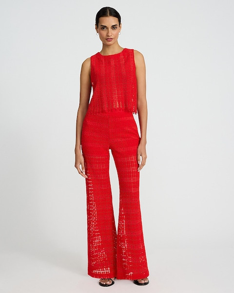 Two Piece Set: Lace Crew Neck Tank + High Waisted Lace Flare Pant | Express