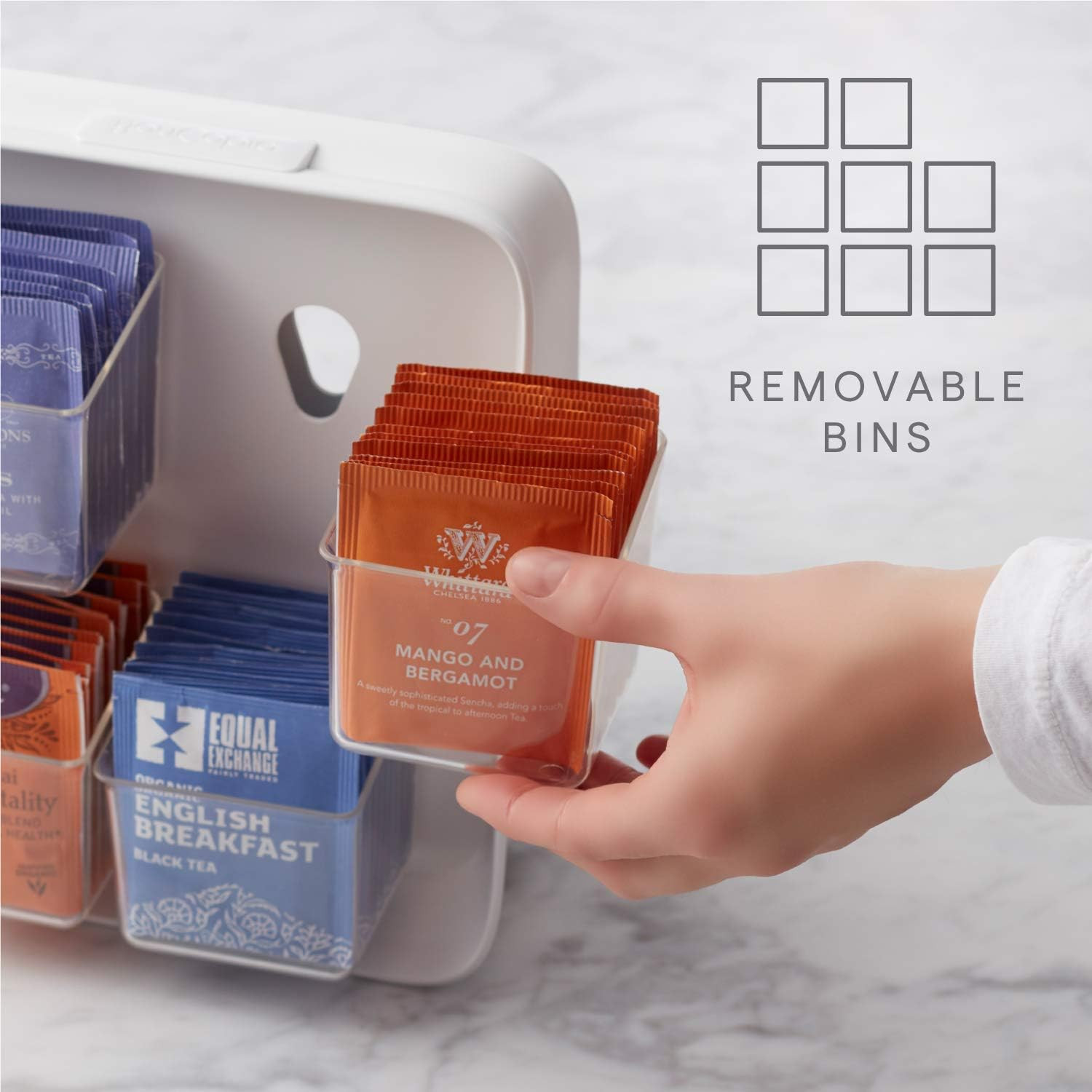 YouCopia TeaStand Tea Bag Organizer with Clear Removable Bins, Cabinet or Pantry Storage Caddy, 1... | Amazon (US)