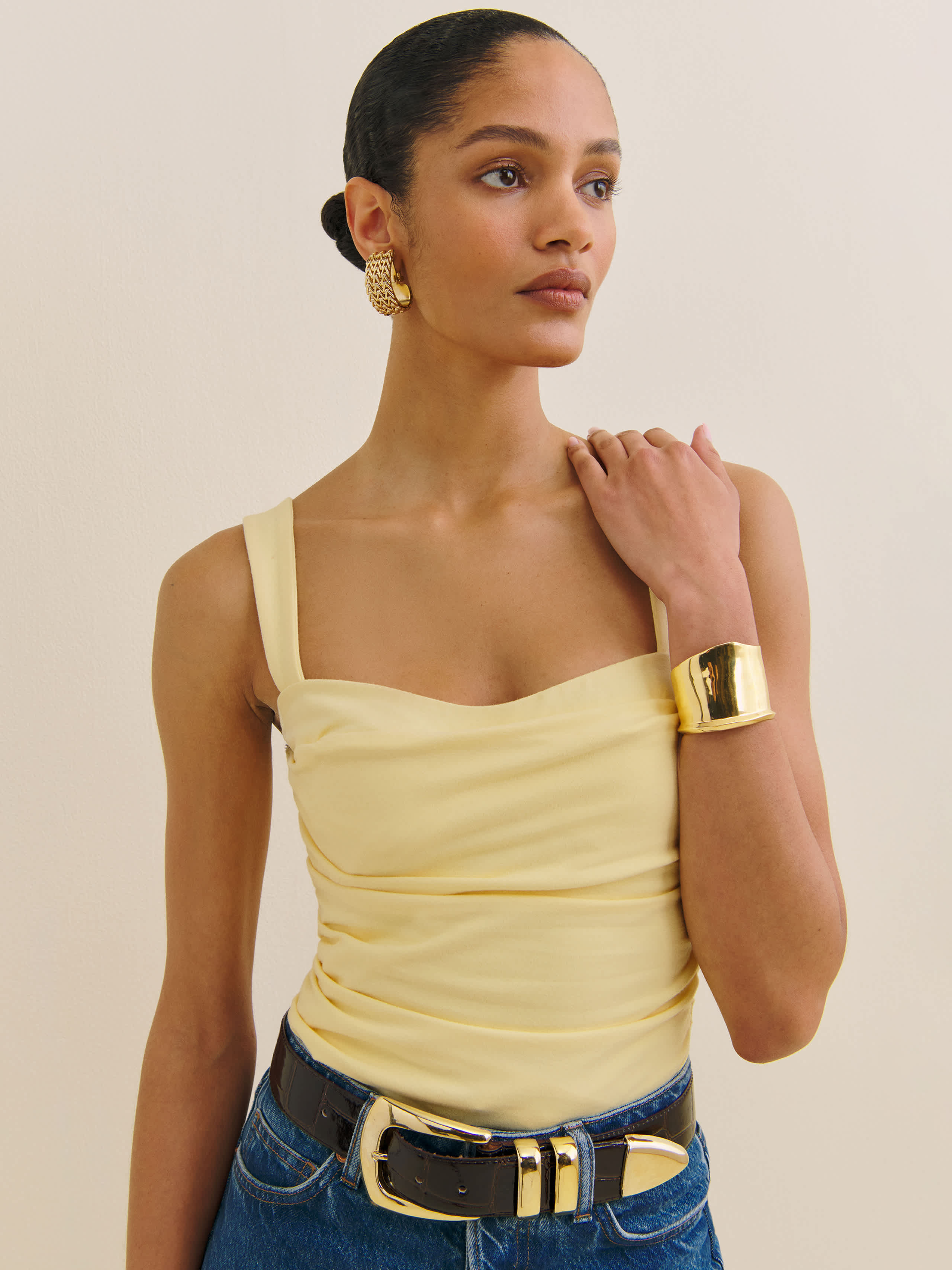 Reformation Trish Knit Top Yellow XL | Reformation (Global)