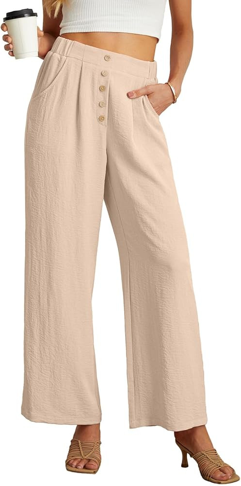 GRECERELLE Women Palazzo Pants Wide Leg Flowy Pants High Waist Casual Button Long Lounge Pant Tro... | Amazon (US)