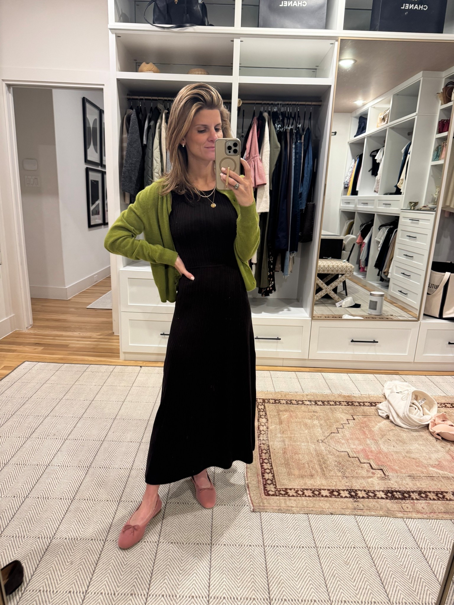 Zsupply ribbed dress with Tuckernuck green cardigan 