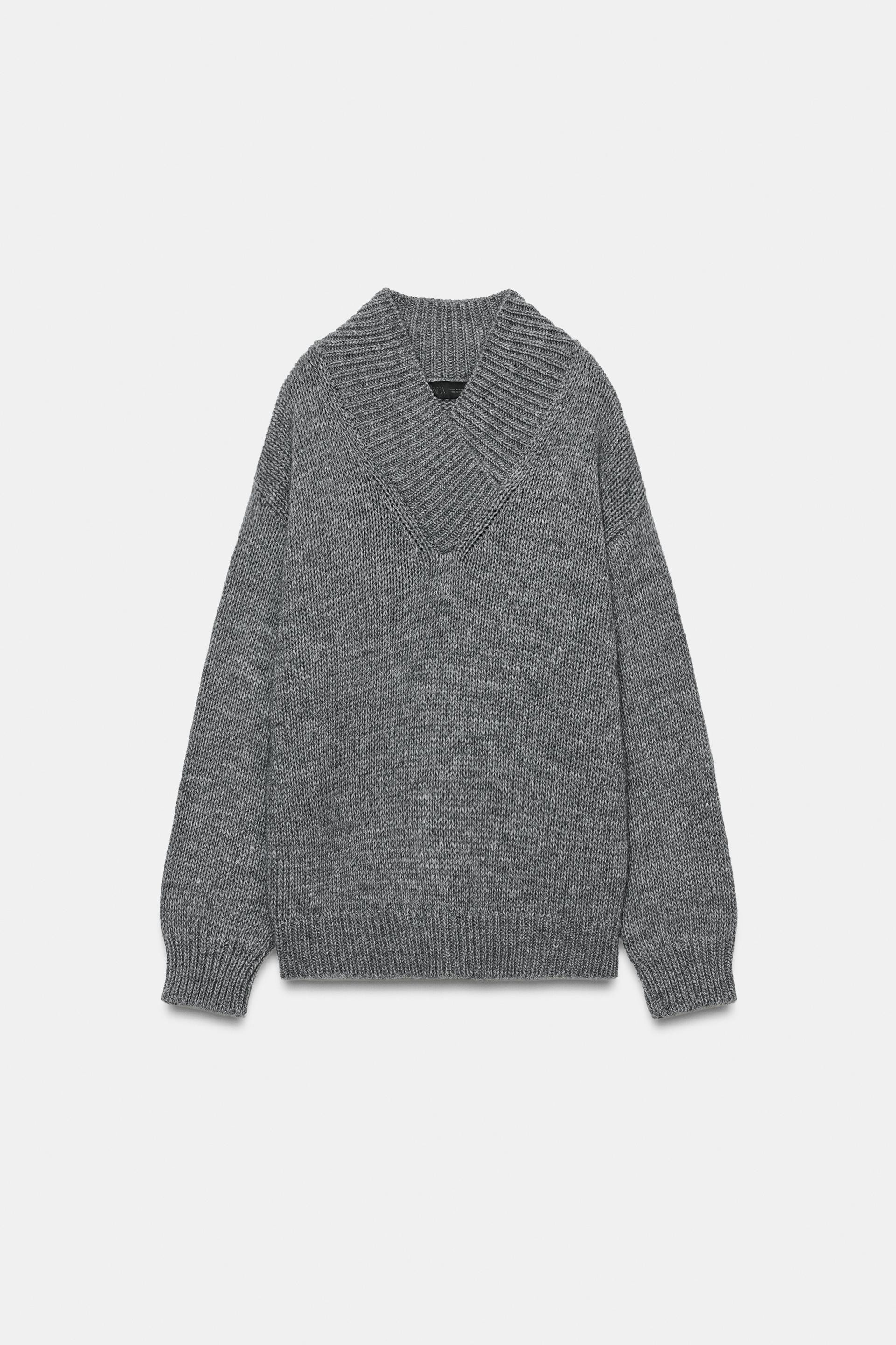 Zara - Cropped Knit V-Neck Sweater - Women - Gray - Women | Zara US