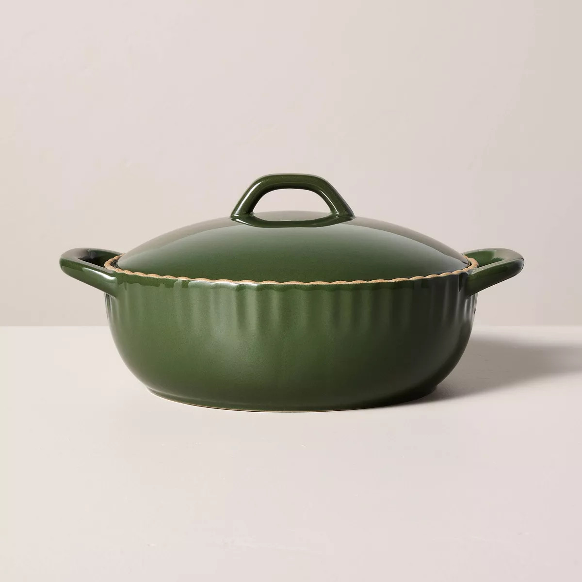 Scallop Stoneware Baking Dish with Lid Green - Hearth & Hand™ with Magnolia | Target
