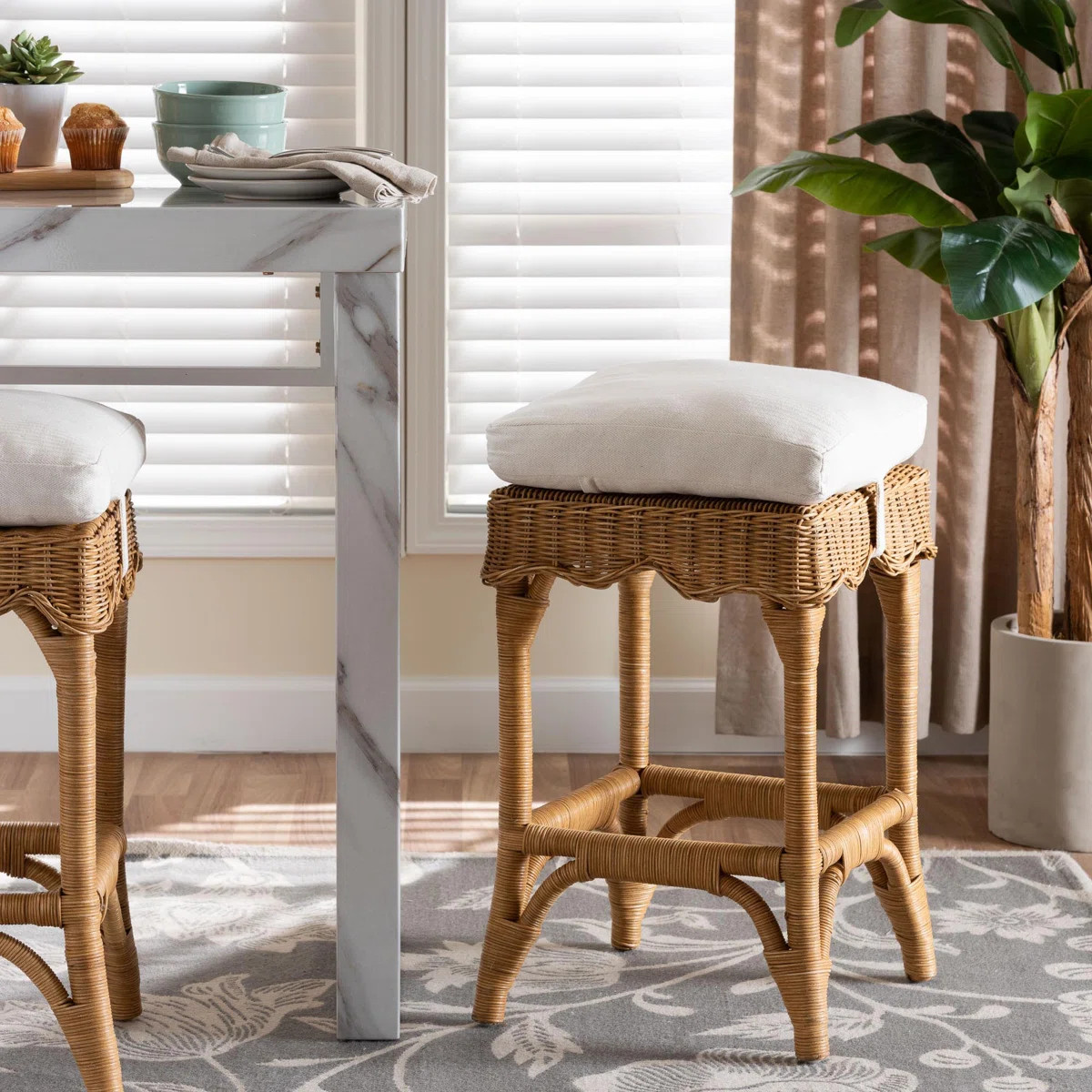 Nitza Bali & Pari Muy Bohemian Scallop Honey Rattan Counter Stool | Wayfair North America