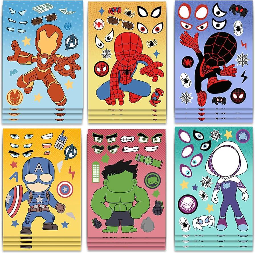 24 Sheets Cute Superhero Stickers for Kids Make Your Own Movie Sticker Make a Face Stickers for T... | Amazon (US)