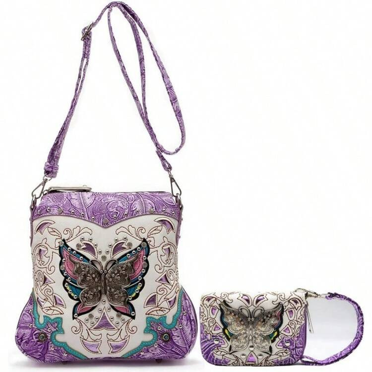 Butterfly Flower Spring Purse Women Clutch Bag Western CCW Diamante Crossbody Handbags With Mini Wallet | SHEIN