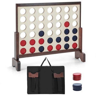Costway 4-in-a-row Game Set with 42 PCS Chips & 600D Oxford Fabric Carrying Bag Wooden Brown | Target